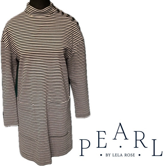 Pearl by Lela Rose Stripe long sleeve Mock Neck Mini Shift Dress USA Designer XS - Picture 1 of 8